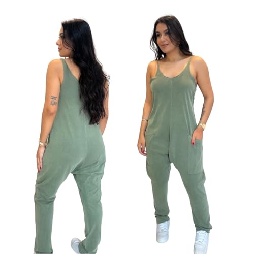 Jardineira Macacão Saruel Feminino em Malha 100% Algodão - Verde Estone (BR, Alfa, G, Regular, Regul