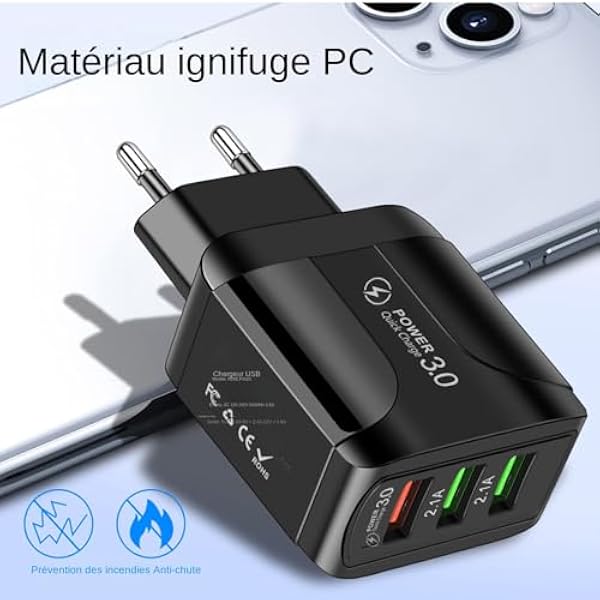 Быстрое зарядное устройство для телефона | 3-портовый зарядный блок USB, универсальный зарядный кубик для телефонных аксессуаров для дома, офиса и путешествий