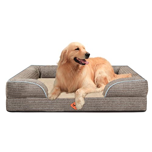 Laifug Large Orthopedic Premium Memory Foam Dog Bed, Dog Sofa with Washable and Removable Suede Cover, Waterproof Liner and Non-Slip Bottom Light Brown, X-Large(44''x34''x9'') X-Large (44''x