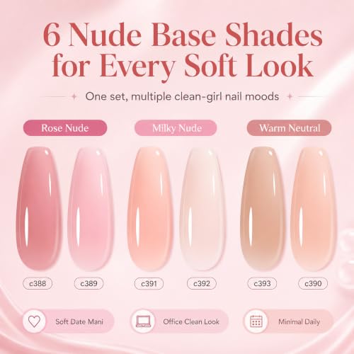 Image of Beetles Nude Gel Nail Polish Set, 6 Colors Nude Pink Brown Neutral Jelly | Gel Polish Kit Sheer Translucent Effect Soak Off UV Nail Art Design Drunken Rose Collection Manicure Gift for Women