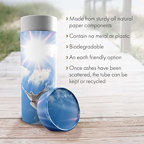Image of Holy Dove Scattering Tubes for Human Ashes TSA Approved Scattering Urn and Eco-Friendly Biodegradable Urns for Human Ashes & Biodegradable Urn for Burial at Sea