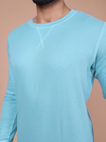 Image of Rupa Colors Waffle Texture Full Sleeves T-Shirt for Men, 100% Cotton with Breathable Fabric, Ribbed Crew Neck, Super Stretchable, Anti-Fungal Dye, Pack of 1