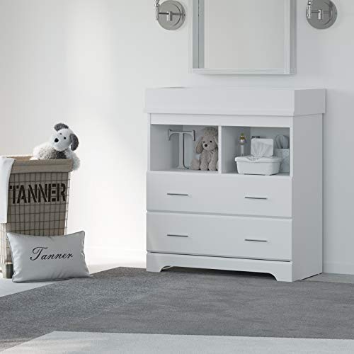 Storkcraft Brookside 2 Drawer Changing Table Dresser (White) – Nursery Dresser Organizer With Changing Table Topper, Chest Of Drawers For Bedroom With 2 Drawers, Universal Design #TOP2
