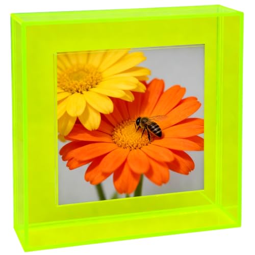 HappyDino 8x8 Acrylic Picture Frame for Wall and Tabletop Neon Floating Photo Frame with Decorative Bright Color, Neon Green