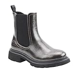Heavenly Feet Zeta Ladies Black Chelsea Boots, Vegan Friendly Lightweight LiteSoles Design with Elastic Side Panels, Removable Memory Foam Insole, Pewter Patent Size 6