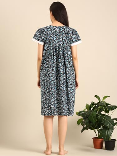 Image of Rupa Jon Aishwarya Women Short Printed Nighty in Premium Cotton Blend Fabric, Midi Length, Night Dress, Three-Fourth Length for Comfortable Everyday Wear
