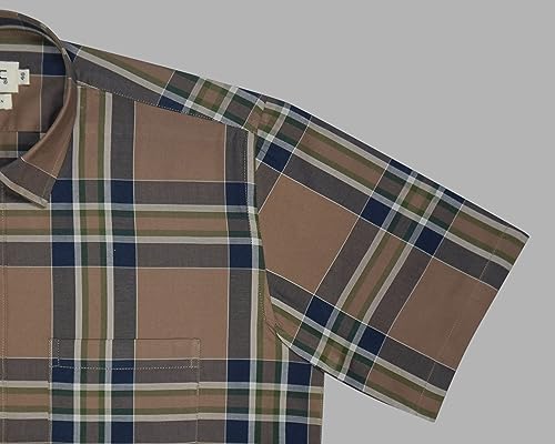 Image of GHPC 100% Cotton Checkered Half Sleeves Regular Fit Formal Shirt for Men