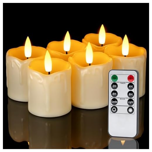 Homemory 2" x 2" Timer Remote Control Flickering Flameless Votive Candles, 350+Hour Realistic Battery Operated Candles, 6Pack 3D Wick Electric Fake Candles for Christmas, Wedding, Home Decorations