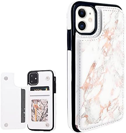 uCOLOR Flip Leather Wallet Case Card Holder for iPhone 11 6.1 inch Protective Case for Girls with Card Holder Kickstand -Rose Gold Marble Design Compatible with iPhone 11 2019 Release
