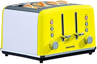 Daewoo SOHO 4 Slice Toaster with Defrost, Reheat and Cancel Function, Variable Browning Controls and Removable Crumb Tray- Yellow, SDA1997