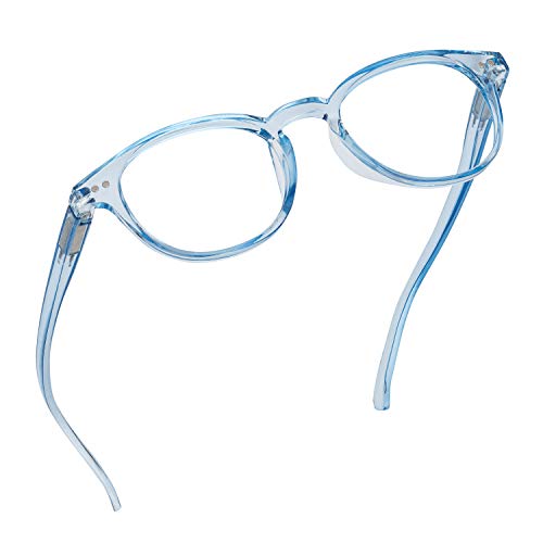 Readerest Round Blue Light Blocking Reading Glasses (Light Blue, 3.25 Magnification) Computer Glasses, fashionable for men and women, Anti Glare, Anti Eyestrain, UV protection, peepers glasses