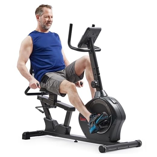 Sunny Health & Fitness Smart Low-Impact Recumbent Bike with 350LB Capacity | SunnyFit App, 28.7–36.6” Inseam, Pulse Sensors, Wide Cushioned Seat, Mesh Back Support, 15-Lvl Magnetic Resistance