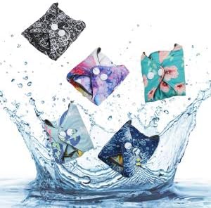 Rovtop 5pcs 35cm Sanitary Pads Washable Cloth Menstrual Pads Menstrual Towel Reusable with Bamboo Charcoal for Women with Scalloped Tail + 1 Mini Portable Bag