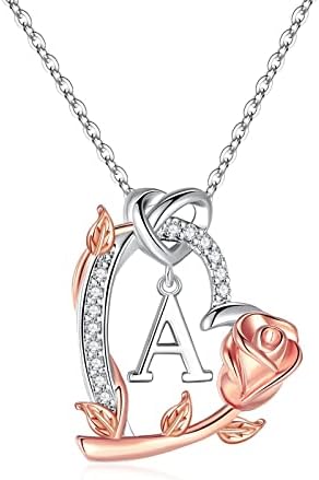 TIANLU Rose Heart Initial Necklaces for Women, Teen Girls Gifts Initial Necklace Heart Letter Pendant Dainty Jewelry Necklaces for Teen Girls Birthday Gifts for Her Women Girls Wife Girlfriend