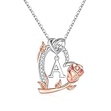 TIANLU Rose Heart Initial Necklaces for Women, Teen Girls Gifts Initial Necklace Heart Letter Pendan