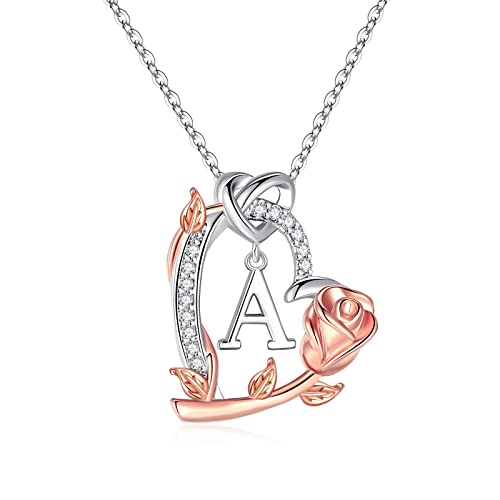 Tianlu Rose Heart Initial Necklaces For Women, Teen Girls Gifts Initial Necklace Heart Letter Pendant Dainty Jewelry Necklaces For Teen Girls Birthday Gifts For Her Women Girls Wife Girlfriend #TOP2