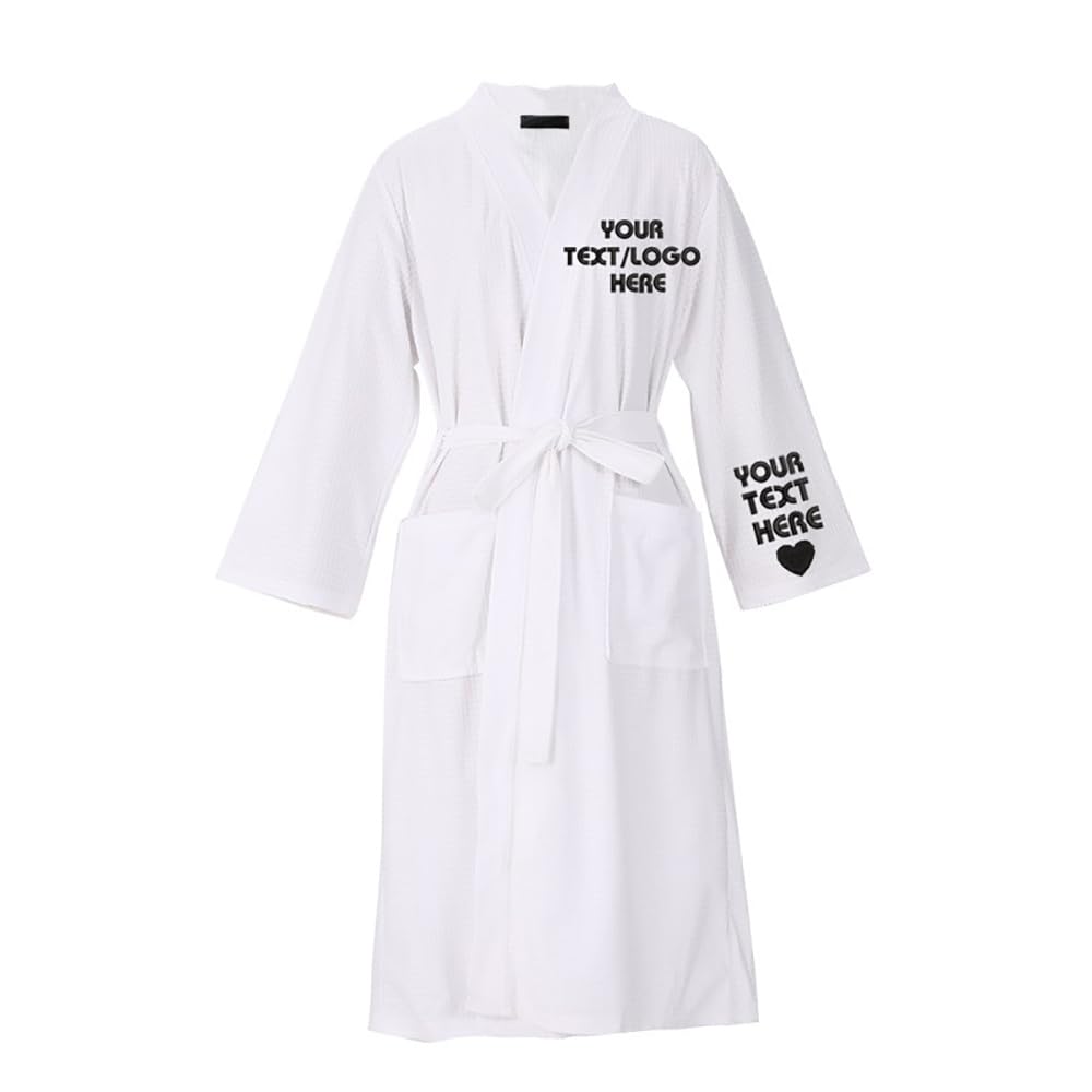 YPPEPCE Custom Embroidery Robes with Your Text/Name,Personalized Monogrammed Waffle Knit Lightweight BathRobes for Men Women