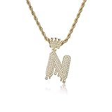 cmoonry Gold Plated Hip Hop Initial Letter Pendant Necklace for Men Women Bling Bling CZ Crown King