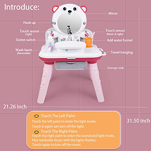 3 In 1 Pretend Play Makeup Beauty Dressing Table Washing Basin Toy Set With Musical And Light Mirror Early Learning Educational Toy For 3+ Years Old Kids #TOP7