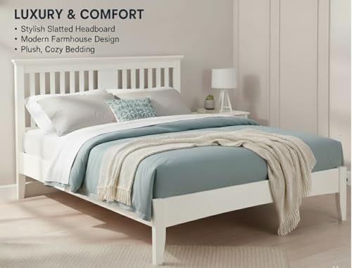 Image of APRODZ Solid Wood Parma Queen Size Bed - Elegant and Stylish Bedroom Furniture Without Storage for a Modern Home (White Finish)