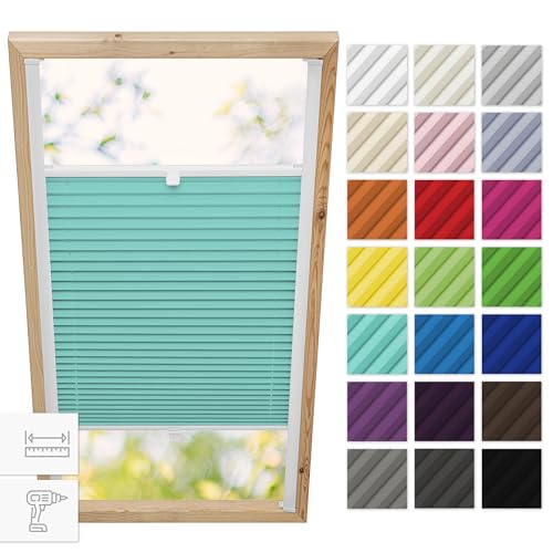 Estika Dachfenster-Plissee mit Bohren für Velux-Fenster Modell PK08 – Stofffarbe Türkis – Dachfensterrollo, Innenrollo, Fensterplissee