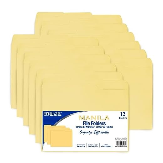 BAZIC Manila File Folder 1/3 Cut Letter Size, Left Right Center Tabs Positions, for Organizing Filing Document Storage, Total 12-Count