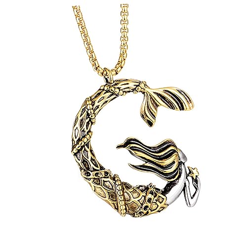 Chaîne de clavicule en acier titane collier hommes pendentif sirène bijoux de cou - 4