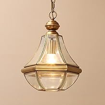Antique Glass Pendant Light Fixture with 1 Light Downlight for American Style Dressing Room Aisle Porch Balcony Indoor/Outdoor Waterproof Hanging Lantern with Full Copper