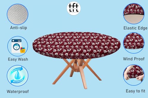 Image of The Furnishing Tree Round Elastic Fitted Dining Table Cover WxL 36x36 Inches Floral Pattern Dark Brown