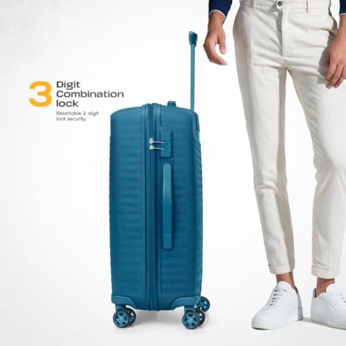 Image of Kamiliant by American Tourister Rock-Lite 99L Hard Sided Trolley Bag for Men & Women with 3 Digit Combination Lock, Set of 3pc (Small, Medium & Large) - Deep Ocean