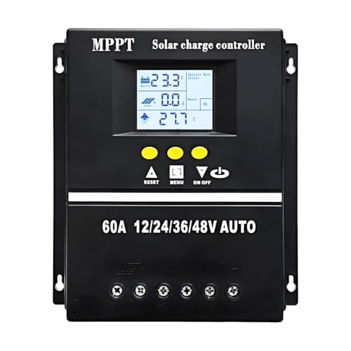 Y&H Regulador de carga solar MPPT de 60 A, 12 V, 24 V, 36 V, 48 V, pantalla LCD, regulador inteligente, máx. 100 V, entrada dual USB para plomo-ácido/litio