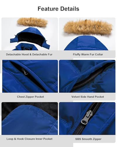 Image of Pursky Men's Puffer Jacket Waterproof Winter Bubble Coats Ski Parka Fur Hooded