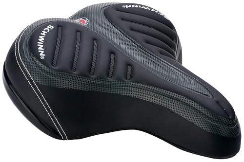 Schwinn Comfort Bike Seat for Men and Women, Pillow Top, Replacement Saddle Fits All Adult Bikes with Standard Seatpost, Wide Saddle, Black