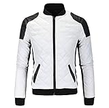 Kunst-PU-Leder Dilusso Neue hochwertige PU Lederjacke Herren Mode Patchwork Motorrad Lederjacke Europa und Amerika Big Size 5XL Ledermantel-Weiß_4XL