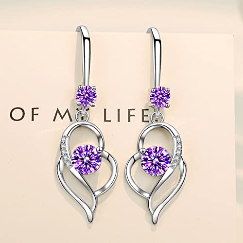 Dangle Plated Silver Nickel Free Earrings For Women Girls Teens Fashion Heart Dangle Drop Sparkly Crystal Earrings For Women Girls Teens (Heart-Purple) #TOP2