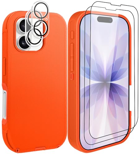 BypaBox for iPhone 17 Case with 2 Camera Lens Protector & 2 Screen Protector, Heavy Duty Full Body Protective Phone Case 6.3" (Orange) by BypaBox - Used condition - US$16.53