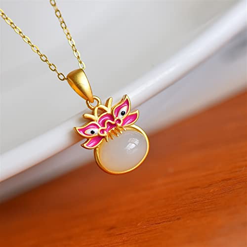 Bijou œuf jade blanc argent S925 émail collier artisanal femme
