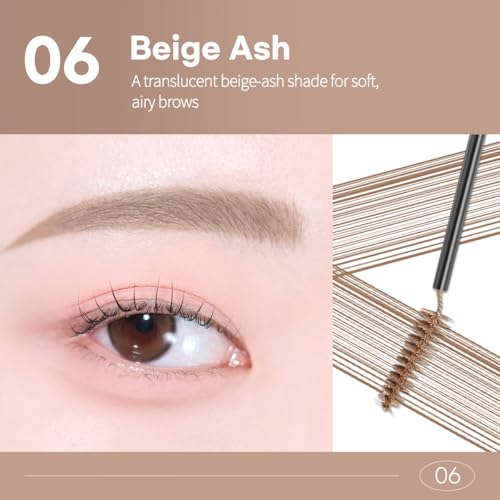 Image of PERIPERA Speedy Skinny Brow Mascara (06 BEIGE ASH), Tinted Eyebrow Mascara with Slim Precision Brush, Clump-Free Natural Brows, K Beauty, Korean Makeup