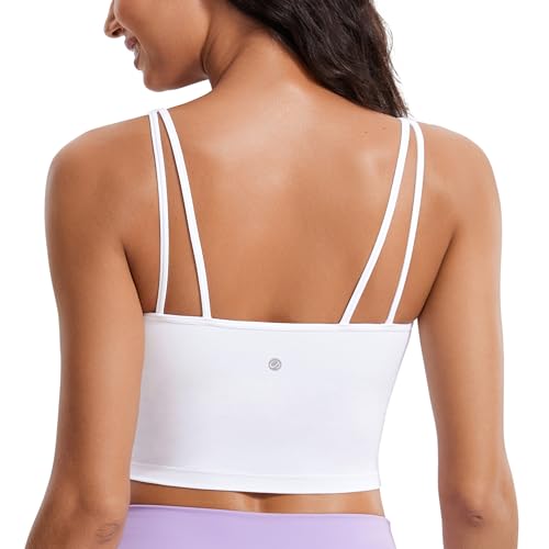 Image of CRZ YOGA Butterluxe-Light Womens V Neck Longline Sports Bra - Spaghetti Straps Workout Crop Top Padded Yoga Cami