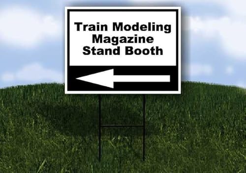 Train Modeling Magazine Stand Booth Black White Left Arrow Single Sided 18x24 in Yard Road Sign w/Stand