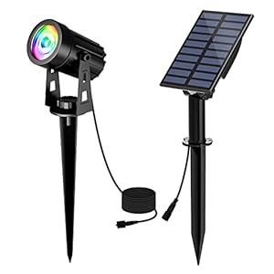 T-SUN Spot Solaire Extérieur Couleur Lampe Solaire Jardin avec 2 Modes d’Éclairage Projecteur Solaire Réglable Etanche IP65, 3 Mètres Câble, Auto on/off pour Jardin, Cour, Allée, Chemin