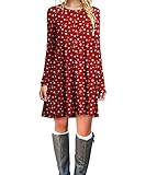 TINYHI Women's Casual Plain Fit Flowy Simple Swing T-Shirt Loose Tunic Dress¡­, Aa Aa-red Dot White, XX-Large