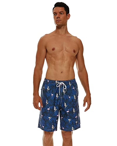 Silkworld Mens Swim Trunks 9" Swimsuit Quick Dry Swimwear Shorts With Pockets (Pink Flamingo, Large) #TOP2
