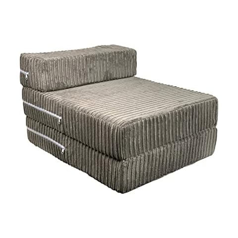 Charcoal Jumbo Cord Single Chair Bed Sofa Z Bed Seat Foam Fold Out Guest Futon Kids | Mattress for a Cool Sleep | Medium Firm Feel with Motion Isolating Bliss | Full Comfort & Supportive Cover