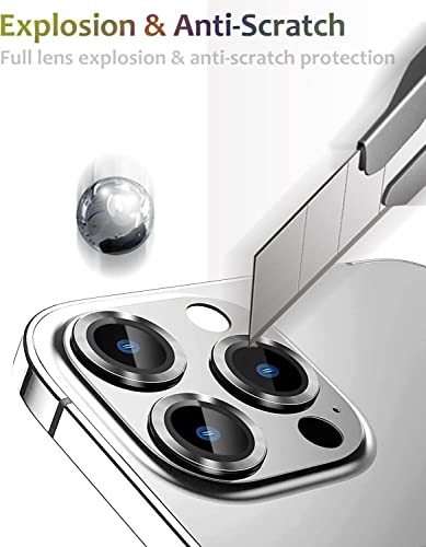 Image of Camera Lens Protector for iPhone 14 Pro /iPhone 14 Pro Max, Alloy Metal Camera Cover with Tempered Glass Screen Protector,Case Friendly,Scratch Resistant (SILVER)