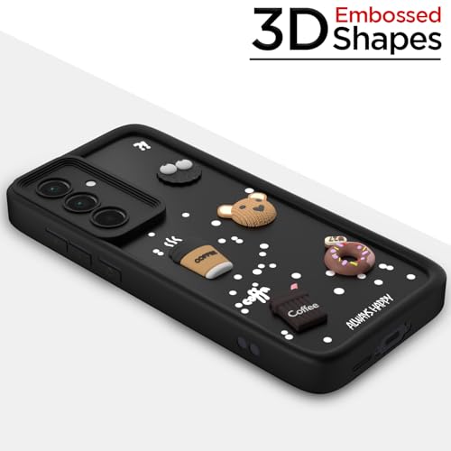 Image of Outlouders Back Cover for Samsung Galaxy A55 5G | Cute Fun Cartoon 3D Bear Silicone | Full Body Protection Bumper Case (Black)