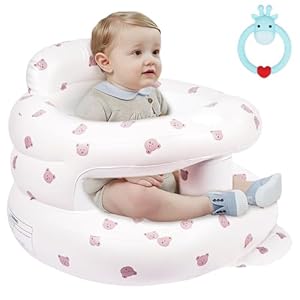 AYESY Aufblasbarer Baby-Sitz für Babys ab 3 Monaten, Bärenkopf Groß Baby-Rückenstützsofa Mit Eingebauter Luftpumpe Boden-Sitzunterstützung zum Füttern Sitzen Lernen Reisen Camping