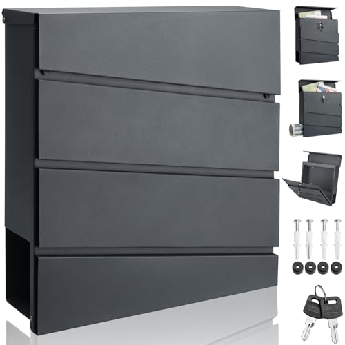 MONZANA® Buzón de Correos Exterior de Acero Individual Pared Portaperiódicos Montaje Fácil Antracita