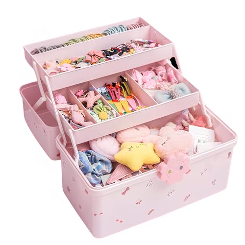 Jlnmmn Caja de Almacenamiento Rosa para Accesorios de Cabello - Organizador para Niñas y Niños