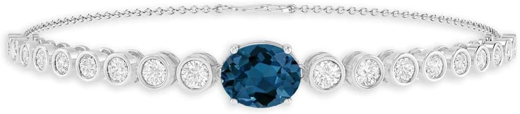 London Blue Topaz & Diamond Half Tennis Bracelet - Solid 14k Gold or 925 Sterling Silver Women's Fine Jewelry for December Birthstone